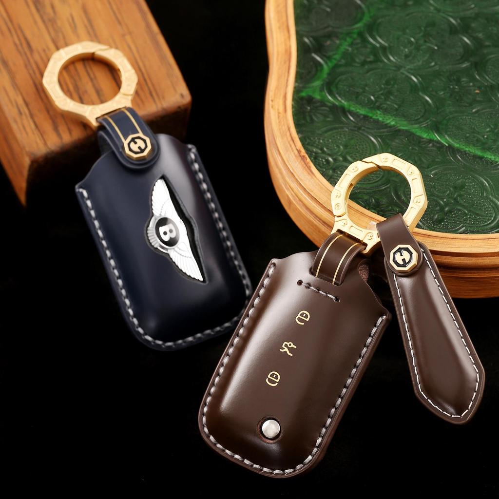 Ručně šitá sada kožených pouzder na klíče z pravé kůže pro Bentley Bentayga, Flying Spur, Continental GT
