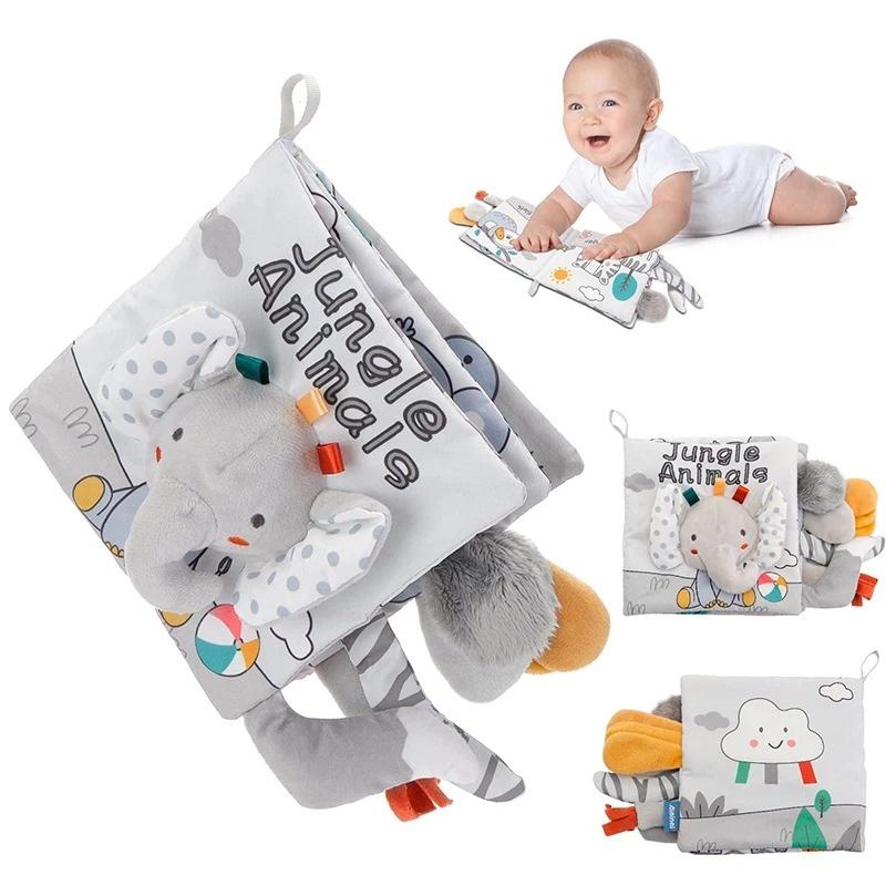 Libro in Stoffa Morbida per Bambini con Pagine Tattili - Carino Libro Sensoriale per Neonati 0-6, 6-12 e 12-18 Mesi con Carta Stropicciata Regalo per Neonato