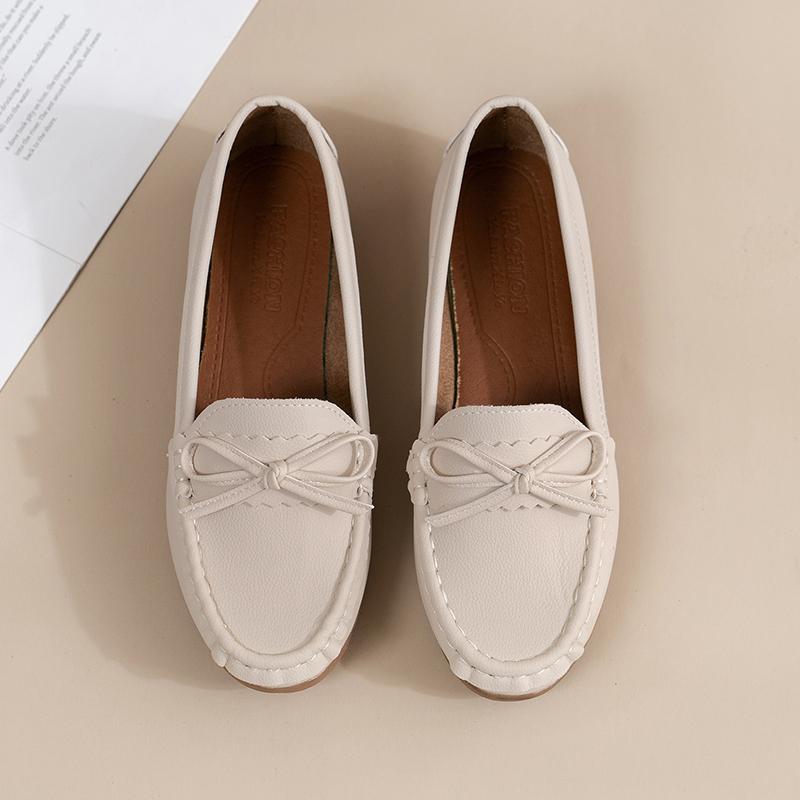 Women's Flat Shoes Autumn New Round Head Mid-mouth Butterfly Knot Soft Sole Anti-slip Wear-resistant Single Shoes