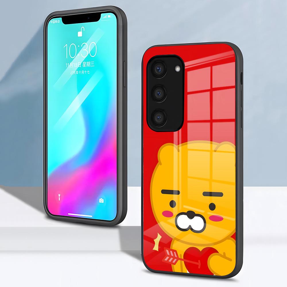 Cute Kakaos Cartoon Friends Phone Case For Samsung S26 S25 S24 FE S23 S22 S21 Plus S20 Ultra Note20Ultra Black Glass Cover