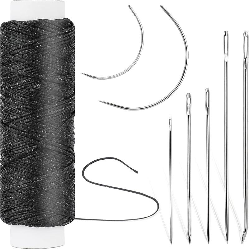 32 Yards Waxed Thread and Leather Repair Needles for Home Upholstery, Carpet, Canvas Repair and Sewing (Black)