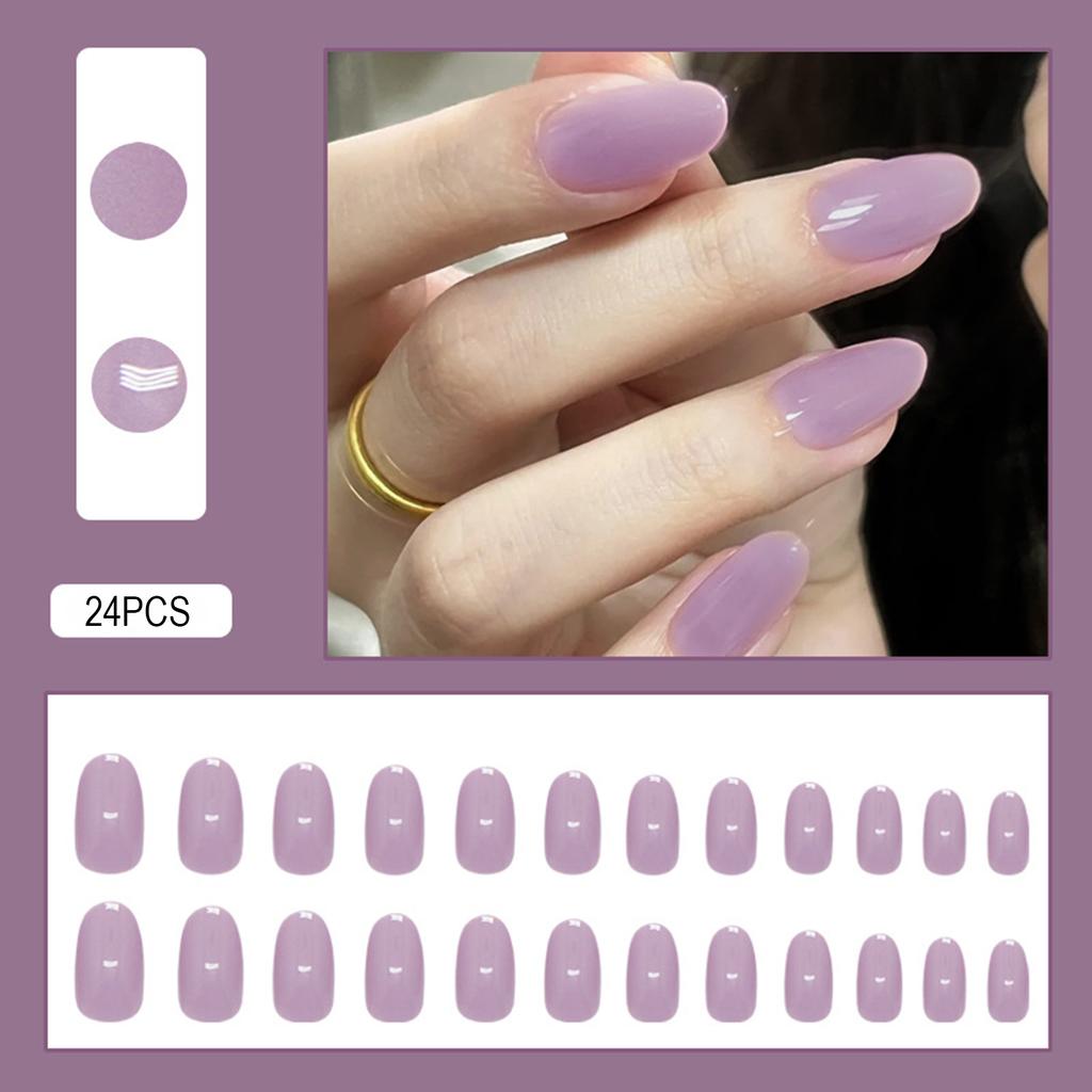 Light-Purple Press On Nails 24 Pieces Simple Solid Color Design Comfortable Fit Reusable Manicure Kit