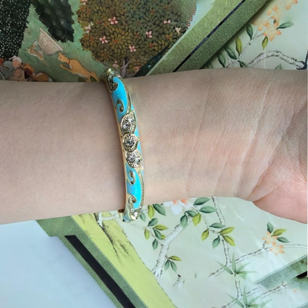 Traditional Flower Bangle Colorful Women's Hand Bracelet Vintage Cloisonne Bangle  Jewelry Gifts