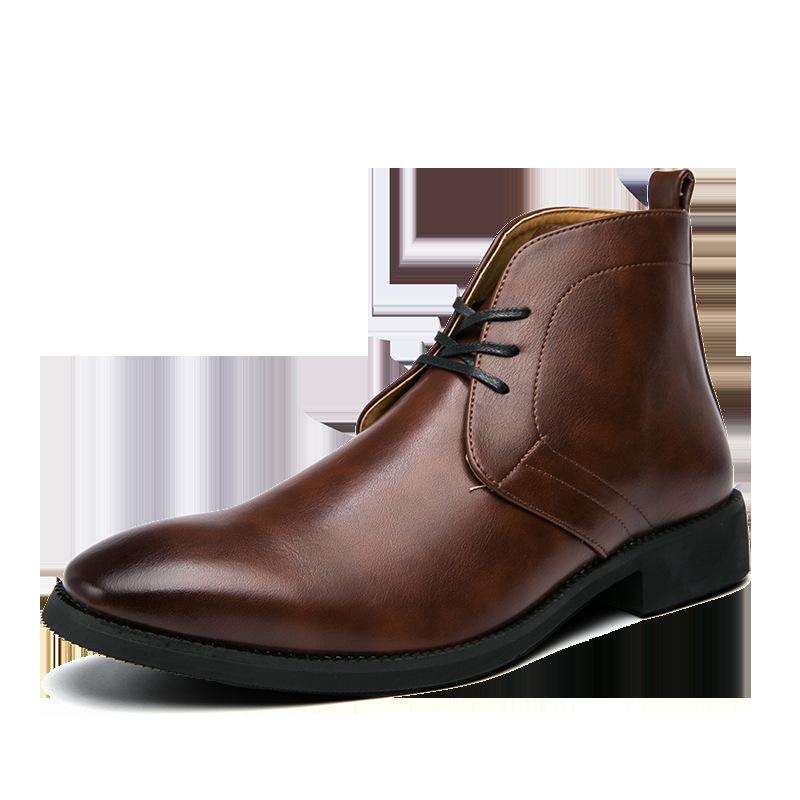 

Men s high-top leather shoes British style hair stylist trendy brand men s shoes medium-top casual trendy shoes leather shoes 48 коричневий