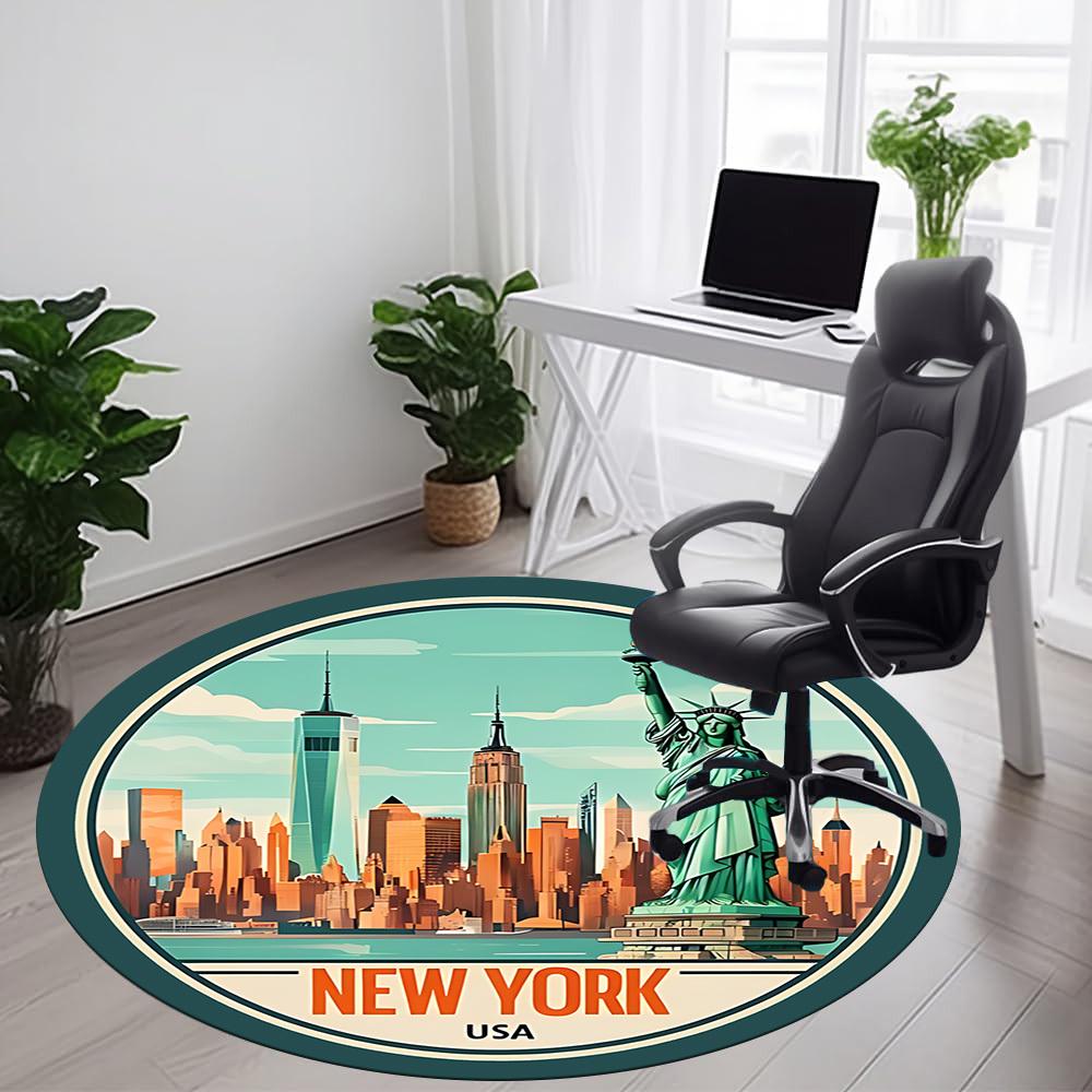 1pc New York Cityscape Office Round Area Rug, Indoor Mat Suitable ForOffice, Under Office Chairs Bedroom Living Room Home Decor, Room Deco,  N72