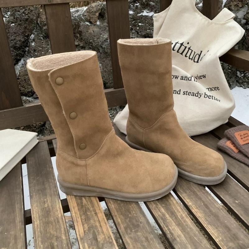 Retro Fur Integrated Short Snow Boots Women's Autumn and Winter New Round Head Velvet Thick-soled Short Boots Tide