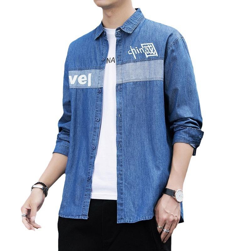 Pure Cotton Denim Long-sleeved Shirt for Men In Spring and Autumn Loose Casual Cardigan Jacket Fashionable Urban Trend Texture Shirt