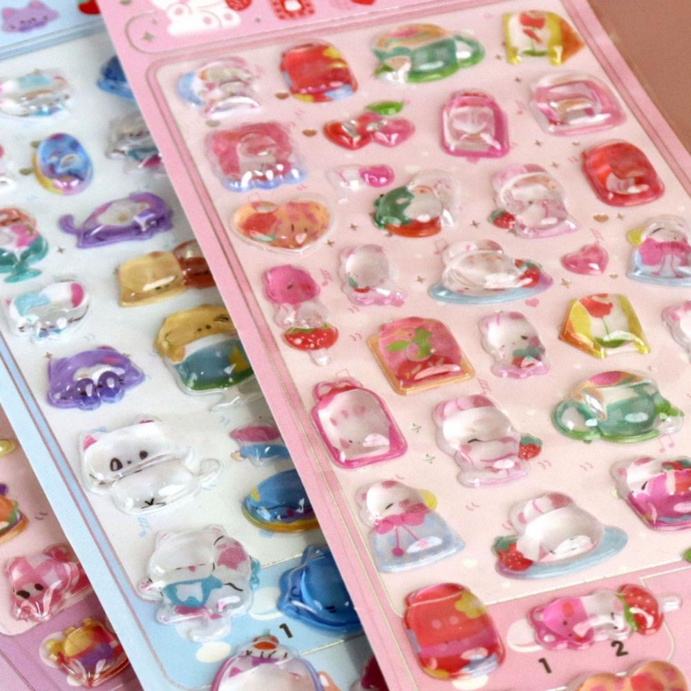 3D Japanese Cute Crystal Epoxy Relief Stickers Cartoon Bunny Bear Stickers Journaling Stationery Cute Stickers Gifts