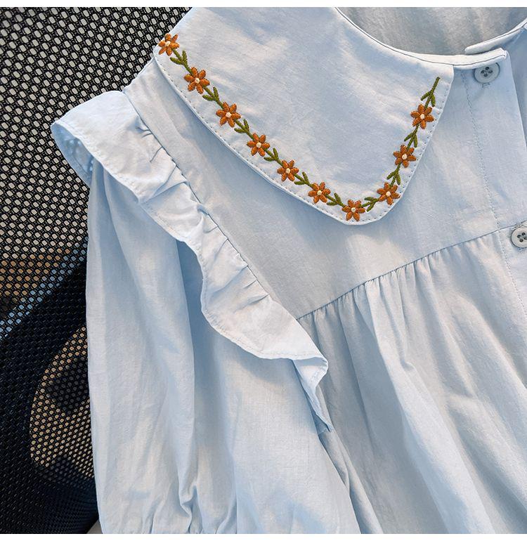 Women's Japanese-Style Sweet Embroidered Shirt with Doll Collar - Summer 2026