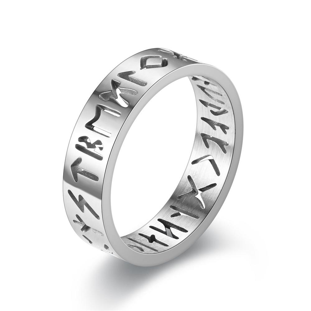 Hot Selling Classic Stainless Steel Hollow Viking Letter Ring For Cool Men Jewelry Gifts Size 6-12