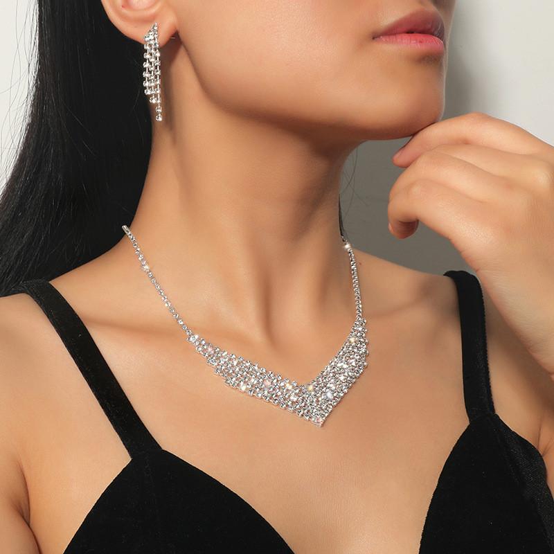 New Style Fashion Exquisite Jewelry Sets For Women Bride Wedding Party Accessories Cubic Zircon Stud Earrings & Necklace Gift