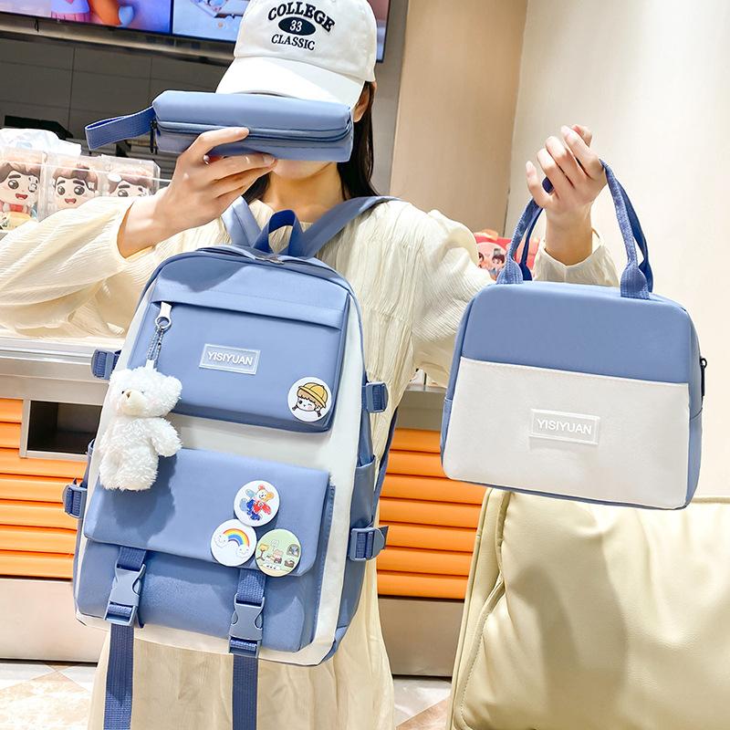 School Bag New School Bag Female Junior High School Students Primary School Students Large Capacity Backpack Backpack Thermal Insulation Lunch Box Bag