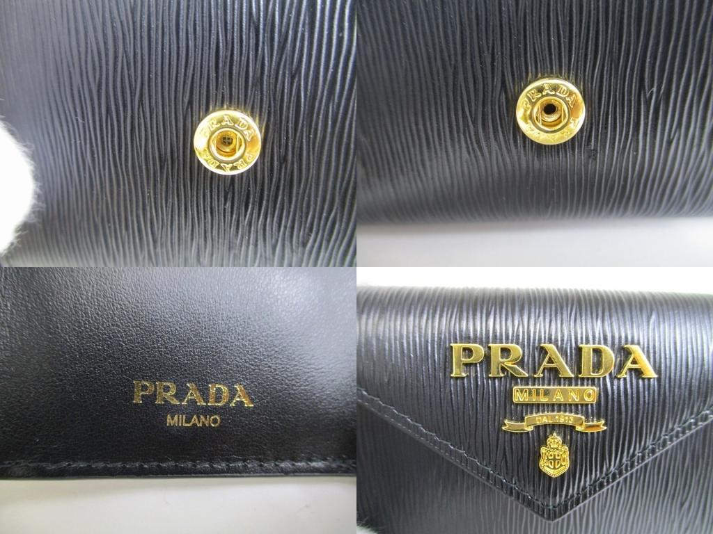Authentic PRADA Black Leather Trifold Wallet Compact Wallet #a873  Refurbished