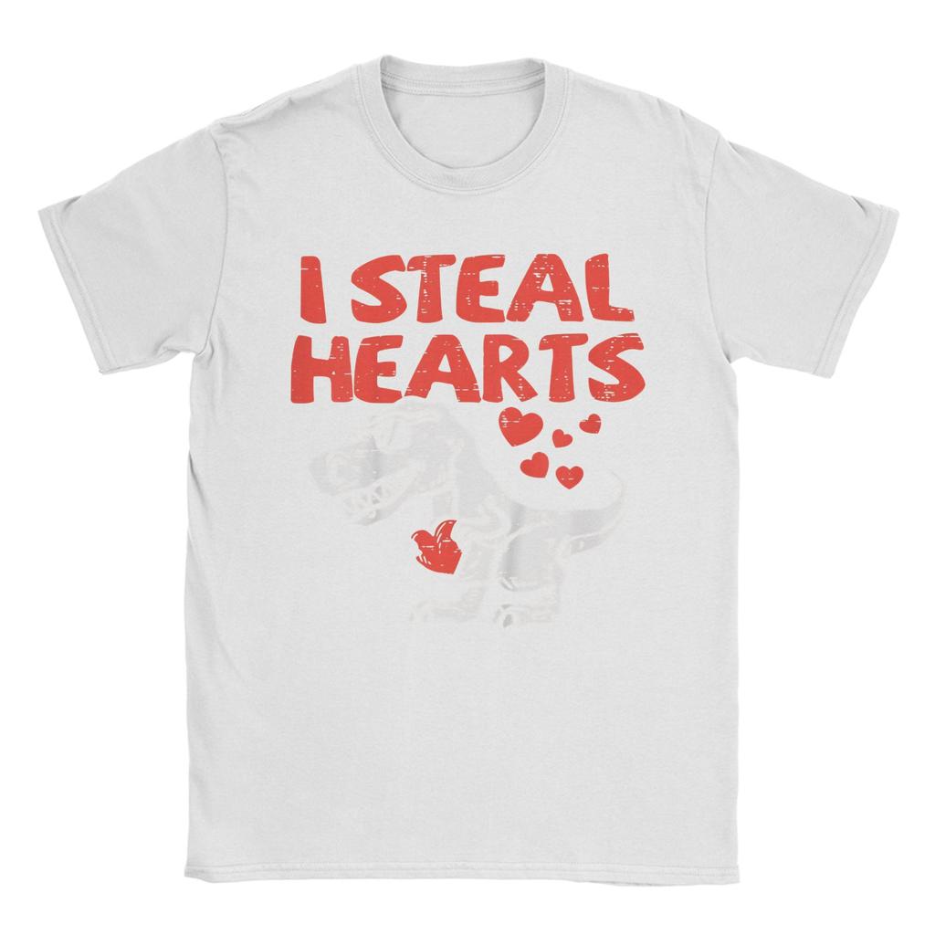I Steal Hearts Trex Dino Cute T Shirts Unisexs Pure Cotton Funny TShirts Crewneck Tees Short Sleeve Clothes Summer