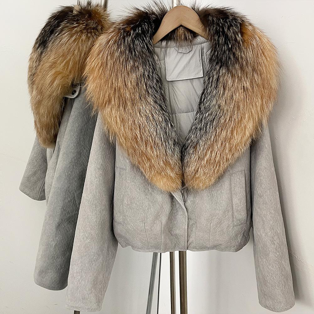 Autumn and winter natural real removable fox fur collar jacket new daily versatile commuter style duck down jacket women