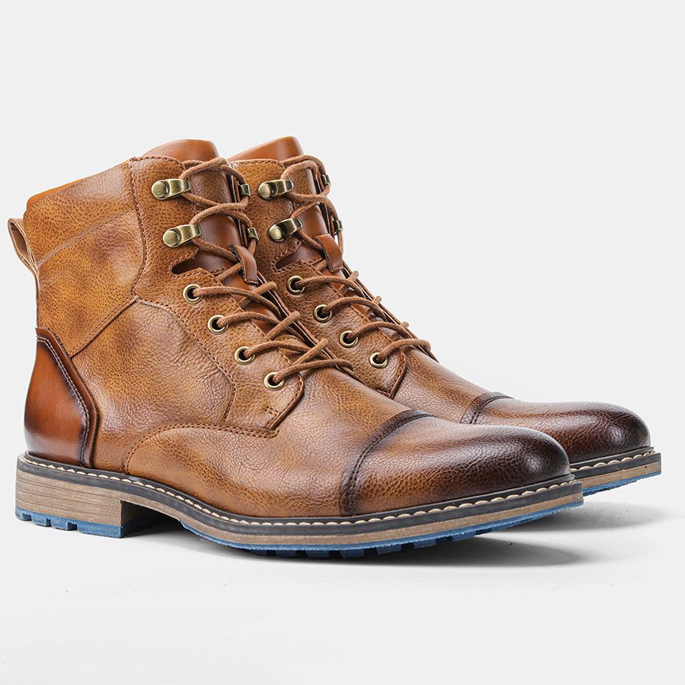 Men's Boots New Plus Size Men's Leather Boots Single Boots Fashionable Workwear Short Boots High Top Shoes