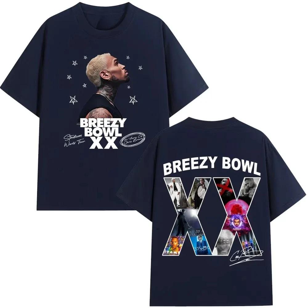 Chris Brown Breezy Bowl XX 2025 Tour Concert Merch T-shirt Men's Women Fashion Hip Hop T Shirt Cotton Casual Oversized T-shirts