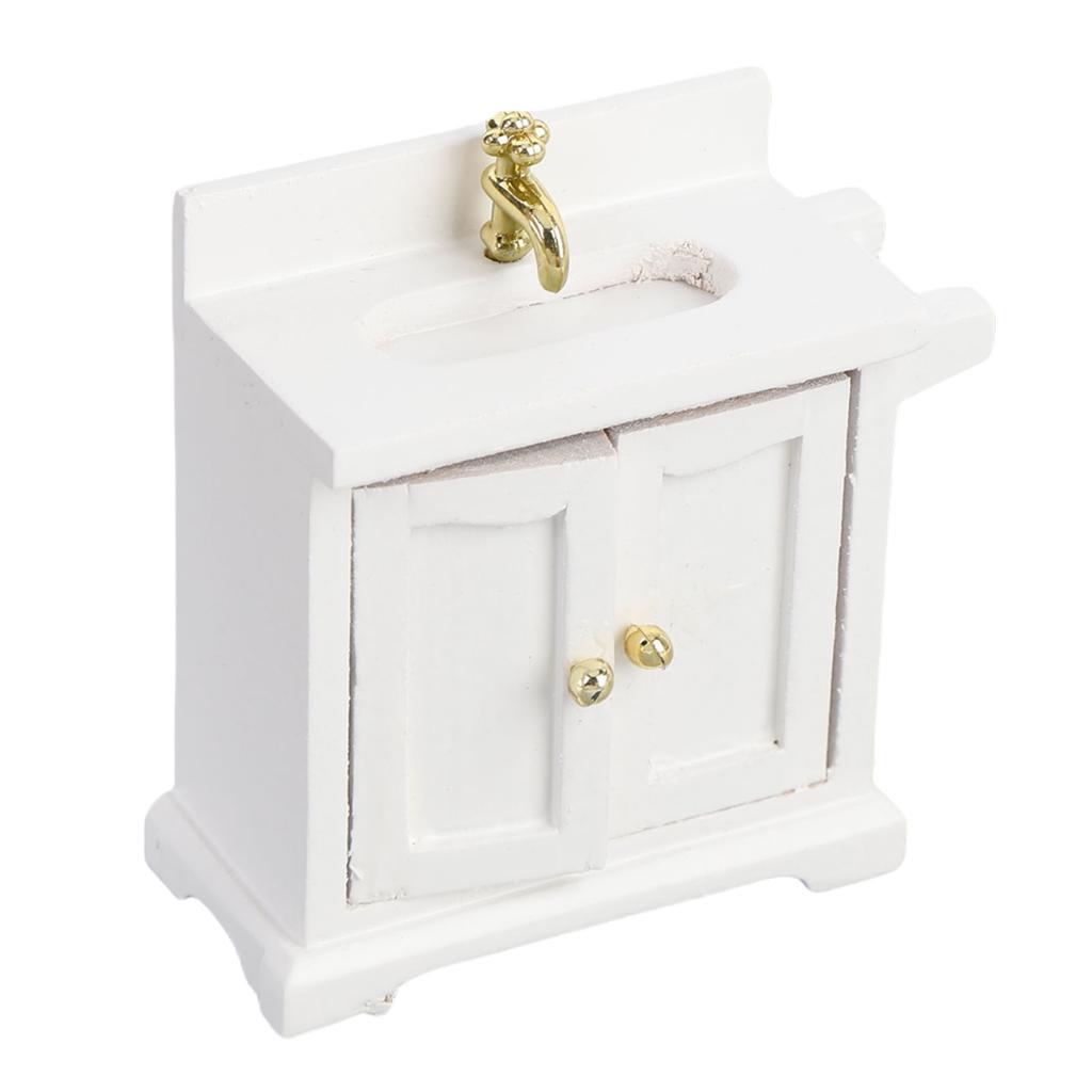Dollhouse Sink Cabinet 1 16 Scale Floor Standing Double Door Bathroom Sink Wooden Miniature Dollhouse Furniture