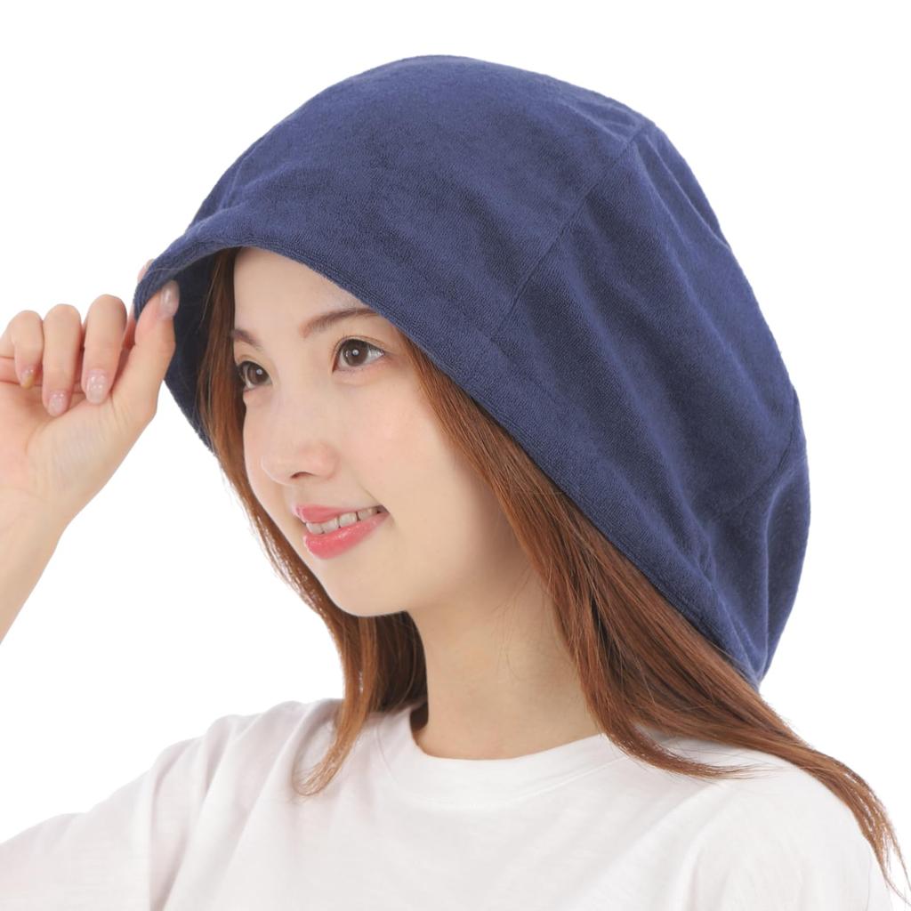Sauna Towel Fabric Sauna Cap for Men and Prevents Hot Flashes and Hair Damage E-Reise Hat, Large, Women, Washable, Cotton, (Navy)