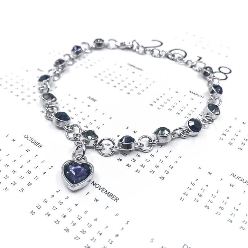 Ladies' Silver Lucky Bracelet, Blue Crystal Heart-shaped Pendant, Pulse High-end Jewelry Gift, Fashionable and Versatile