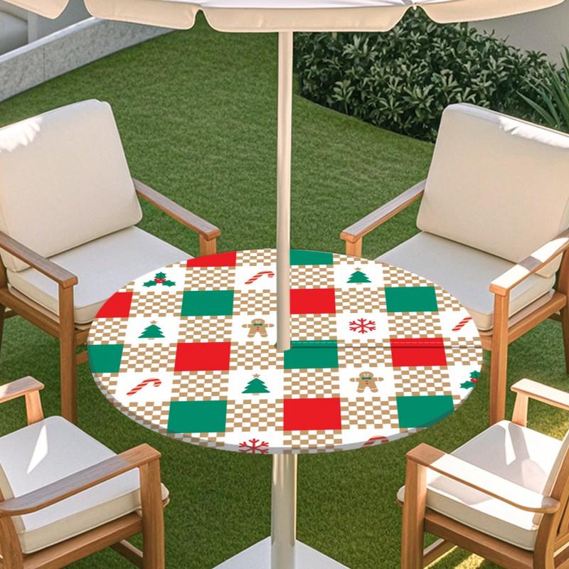 Outdoor Round Table Cover With Umbrella Hole Waterproof Patio Garden Tablecloth Elastic Edge Deck Balcony