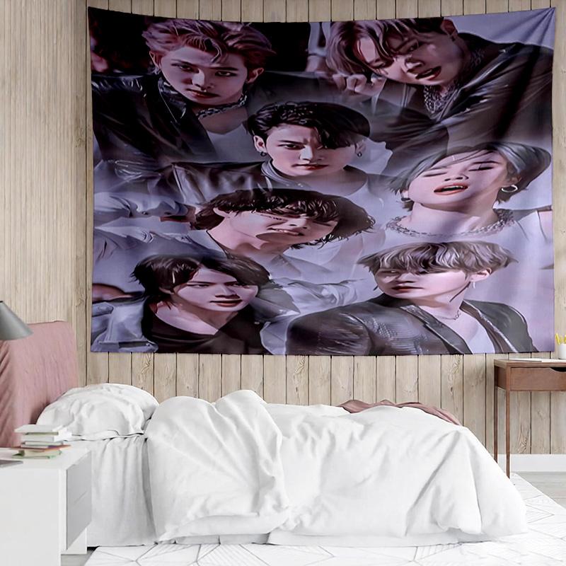 Kpop BTS1 Tapestry for Bedroom Aesthetic Classroom Tapestries Wall Hanging for Living Room Dorm Office,Ideal Creative Gift