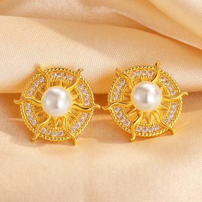 Stylish Retro Geometric Diamond Stud Earrings Do Not Fade Versatile Pearl Earrings Women's French