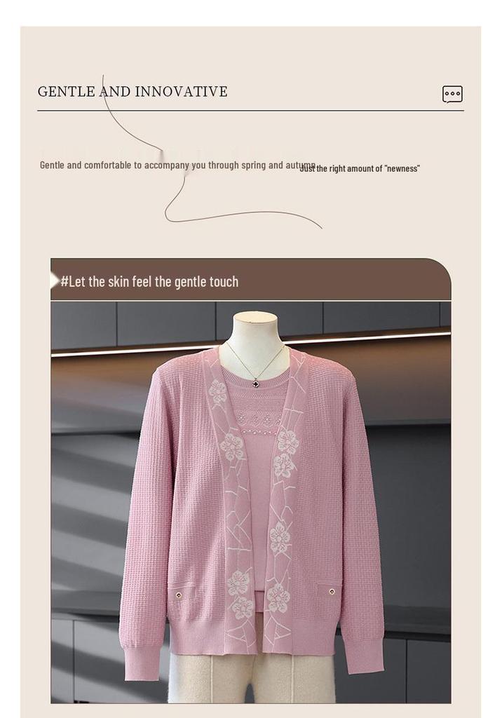 Stijlvolle Lente Gebreide Cardigan Set voor Vrouwen van Middelbare Leeftijd - Twee Delig Casual Vest