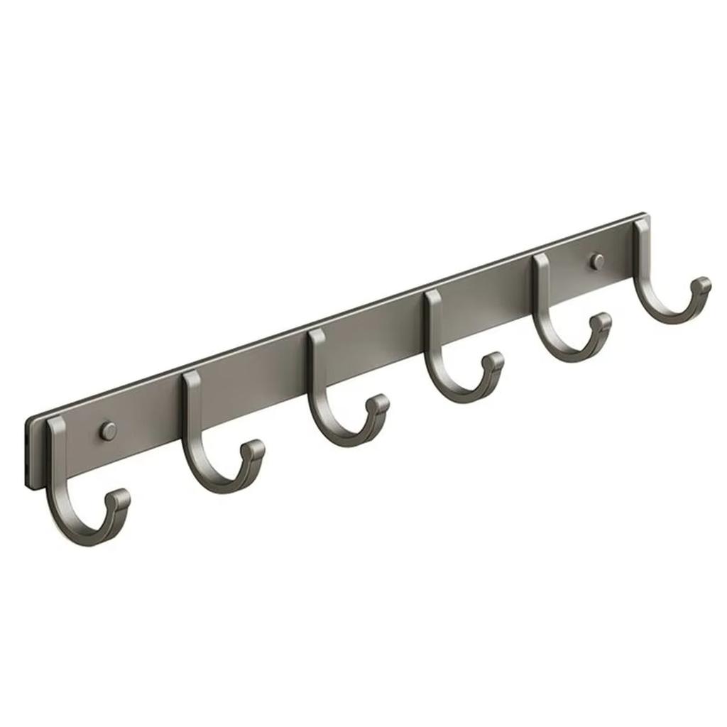 Space Aluminum Wall Mounted Hook Rack 6 Hooks Adhesive No Drilling Clothes Hat Towel Hanging Organizer Bathroom Kitchen Storage