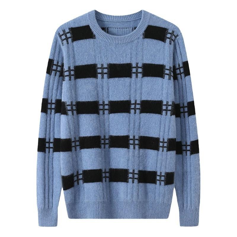 Round Neck Color-blocking Striped Cardigan Men's Autumn and Winter Fashion Versatile Cashmere Knitted Base Shirt Comfortable and Warm Sweater