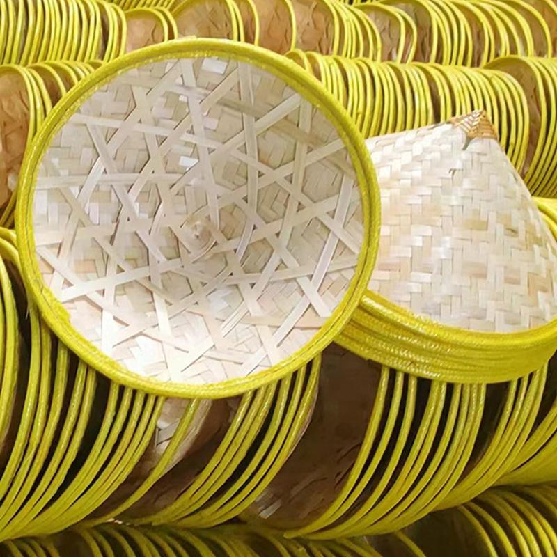 Cone Hat Retro Bamboo Rattan Fisherman Hat Handmade Weave Straw Bucket Hat Rain Dance Props Cone Sunshade Hat Plastic Bamboo Hat