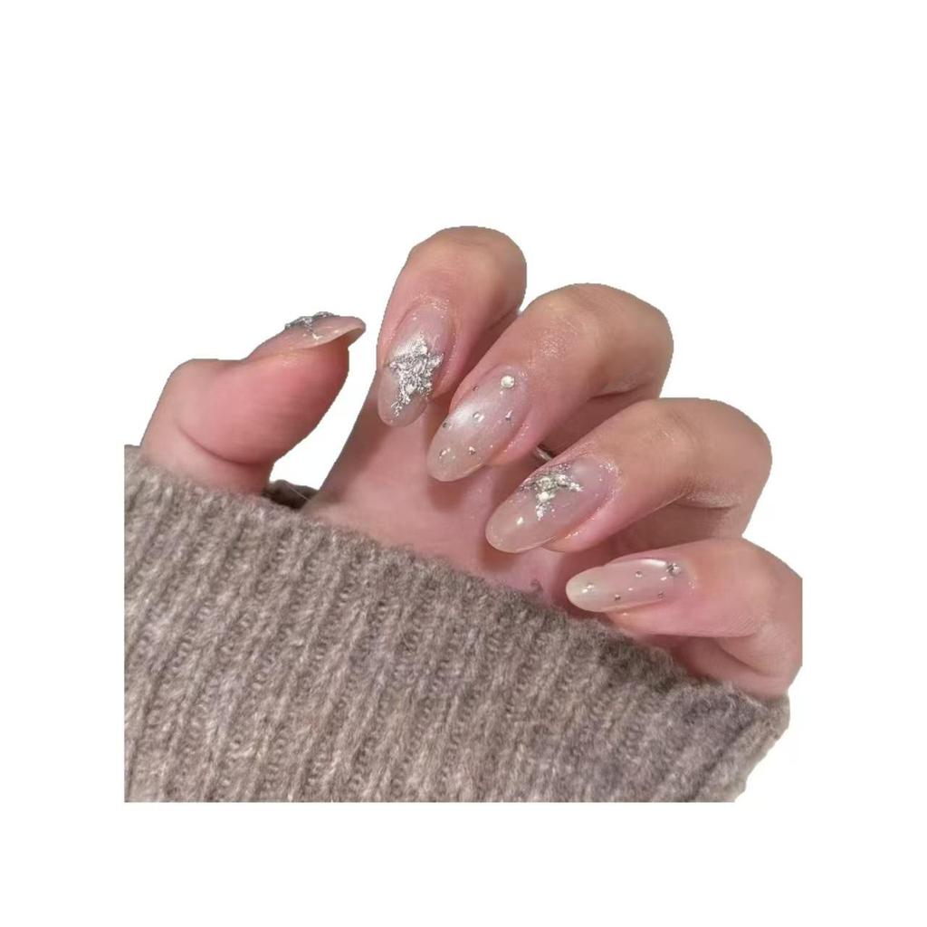 Aurora Nude Pink Rhinestone Cat Eye Nail Art - Winter Collection