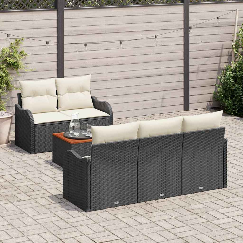 Garden Sofa Set with Cushions 6 pcs Black Poly Rattan