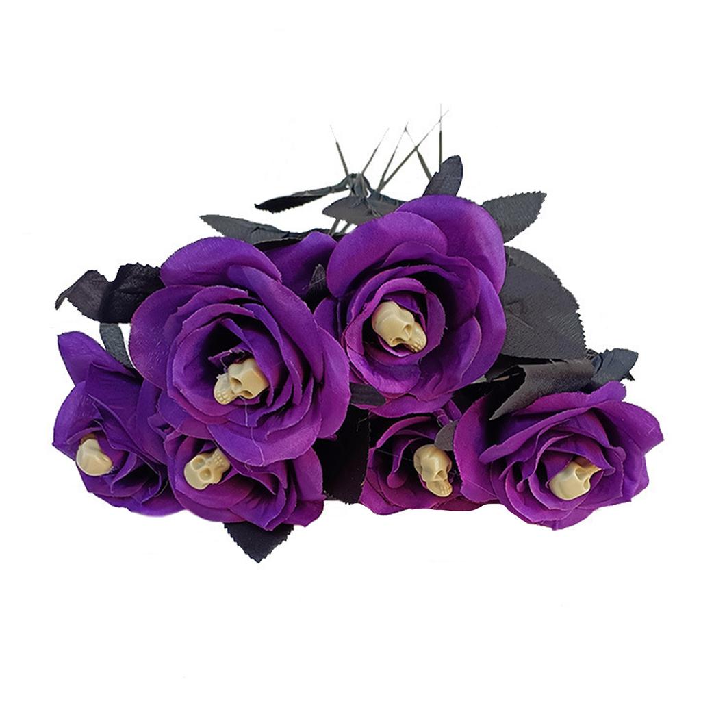 Sztuczna Róża Realistyczna Dekoracyjna Giętka Sztuczny Kwiat z Główką Czaszki na Imprezę Halloweenową