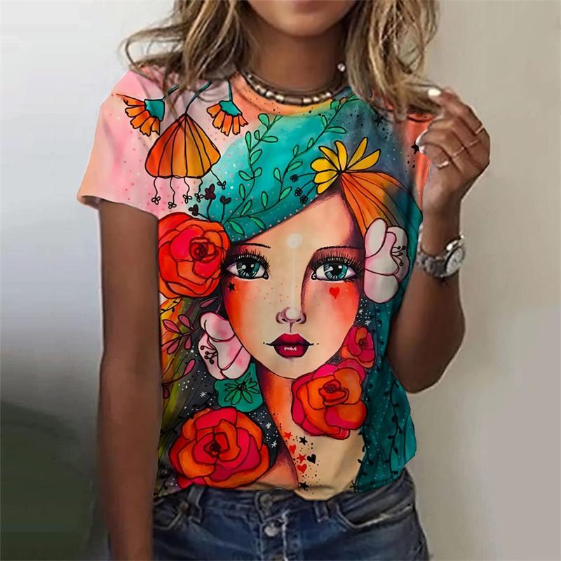 3D Printed Funny Abstract T-Shirt For Women Colorful Face Pattern Tees Summer Casual Short Sleeve Round Neck Tops Loose T Shirts
