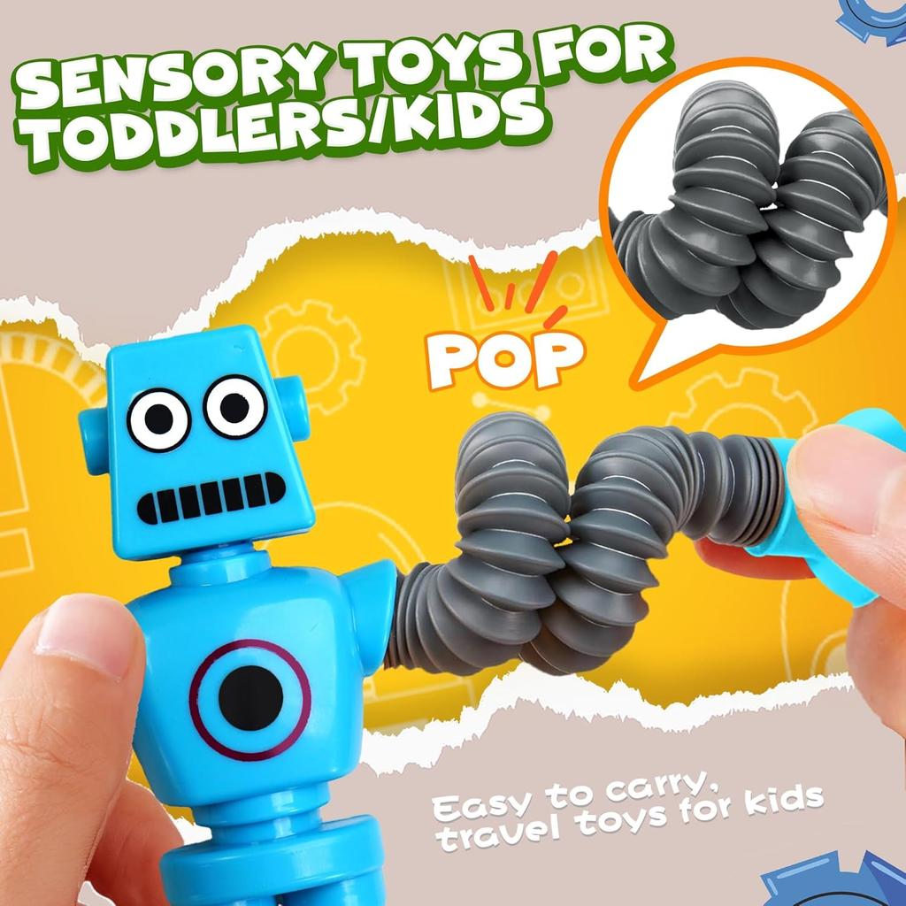 4PCS Suction Cup Robot Toy Shape Changing Telescopic Pop Tubes Autism Sensory Toy Robot Action Figure Bendable Fidget Toy