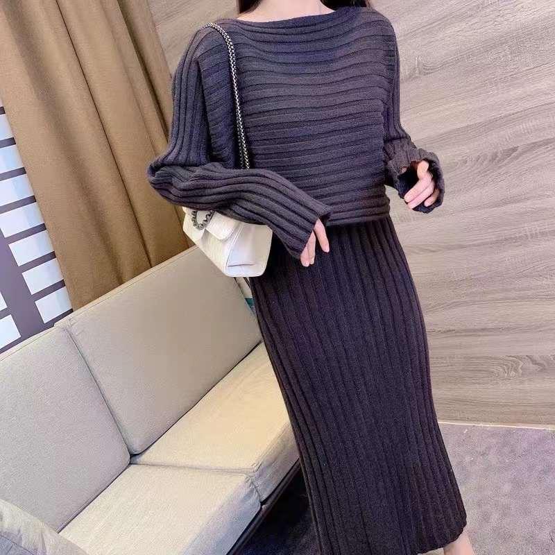 Pullover Sweater Knitted Sling Dress Set