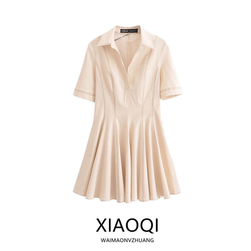 Fashion Style 2024 Autumn New Arrival Women's Easiest for Match String Decoration Polo Shirt Collar Dress Short Skirt 8795653