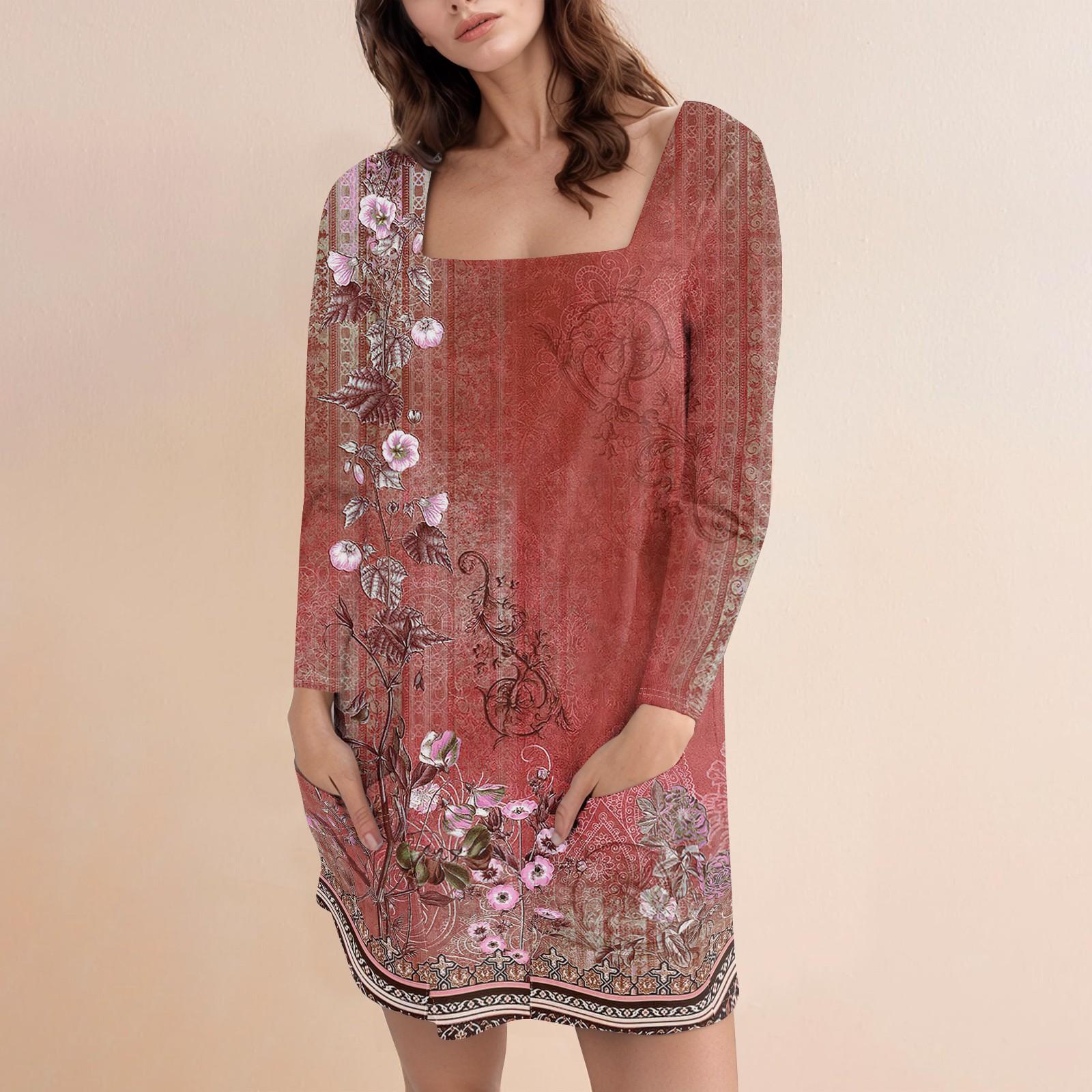 

Женское модное повседневное однотонное короткое платье с квадратным вырезом и длинным рукавом XL арбуз красный