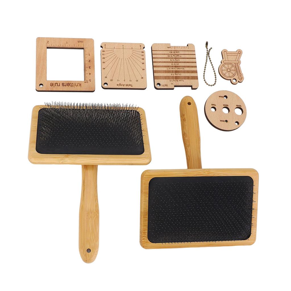 Wool Blending Board Carding Brush Set Wooden Yarn Ruler Density Ruler Angle Meter Brush Chain Set