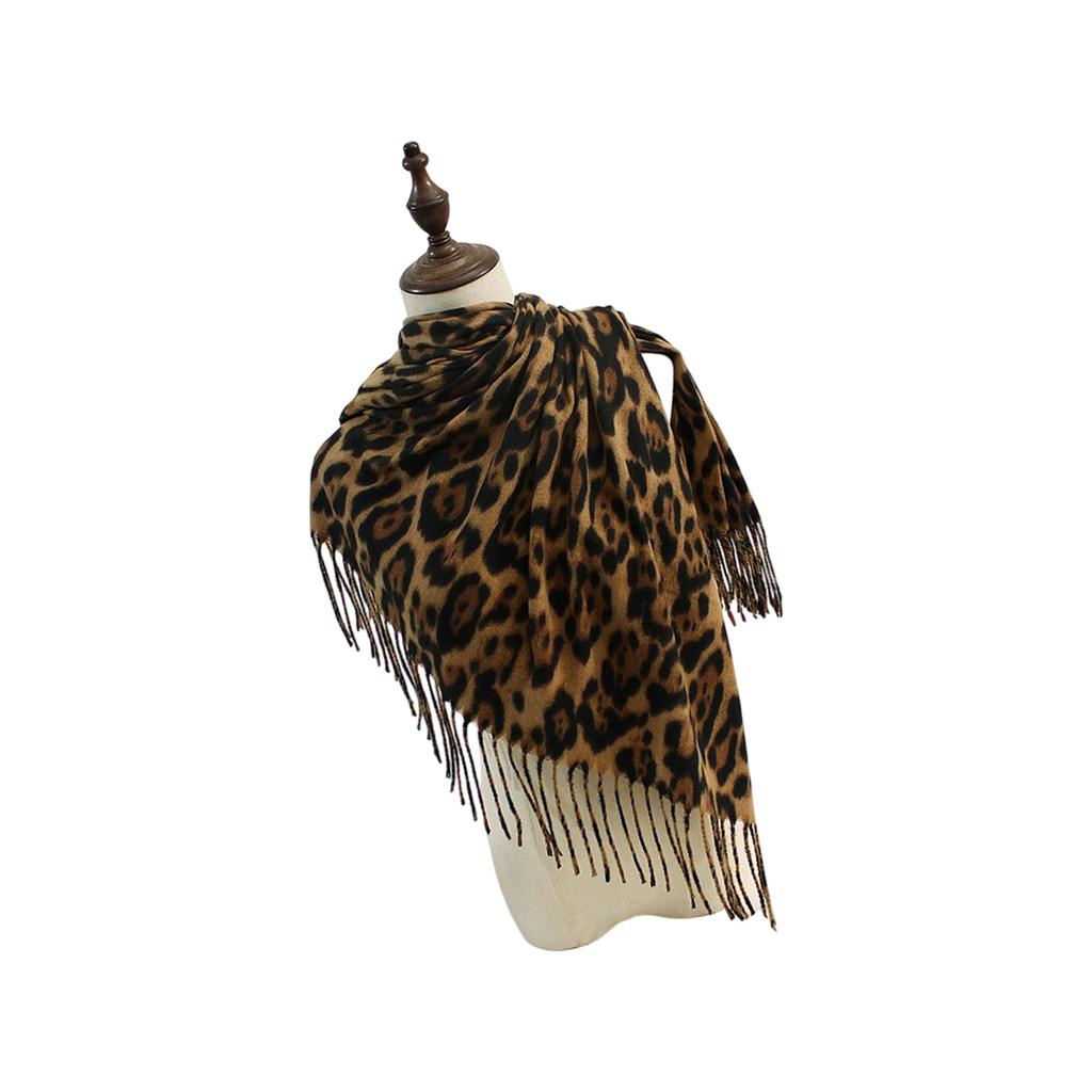 Winter Cashmere Scarf Shawl Women's Fashion Leopard Design Fringe Detailing Warm Cozy Luxurious Soft Wrap