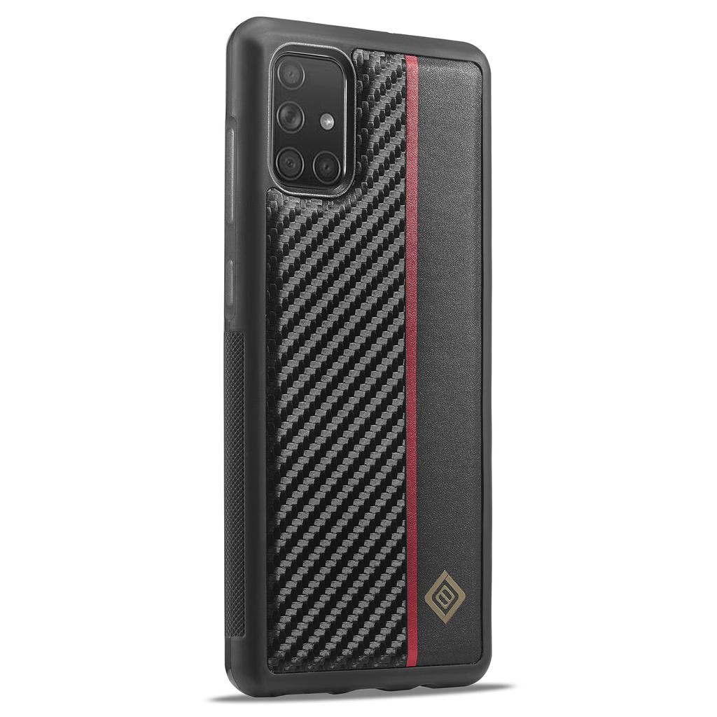 LC.IMEEKE For Samsung Galaxy A51 4G SM-A515 Slim-Fit Phone Cover Carbon Fiber Texture PU Leather+TPU+EVA Shell