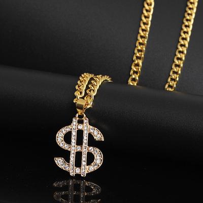 Colar com Pingente de Sinal de Dólar Banhado a Ouro Corrente Gangster Cafetão Hip Hop