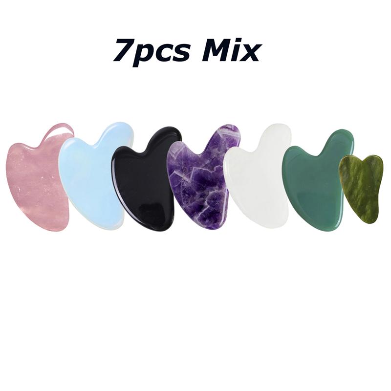 7pcs/ Gouache Scraper Rose Quartz Jade Guasha Stone Board Jade Massagers For Face Gua Sha Scraper Body Acupuncture Face Lifting