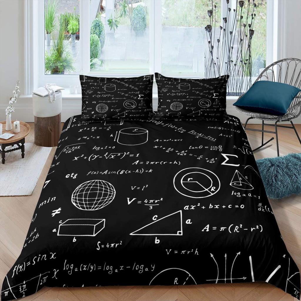 Sada povlaku na přikrývku s matematickou rovnicí Velikost Full Vzor matematického vzorce Potisk Ložní sada 3 ks pro děti Vzdělávací povlak na přikrývku