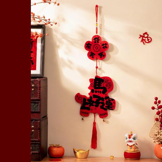 Year of The Horse Pendant 2026 Red Tassel Hanging Ornament New Year Wall Decoration Lunar Festival Door Decor