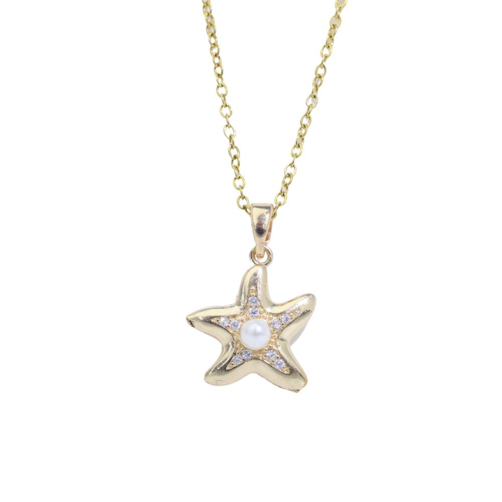 Simple Starfish with Imitation Pearls Pendant Necklaces for Women Fashion Zirconia Necklace Wedding Party Jewelry Accessories