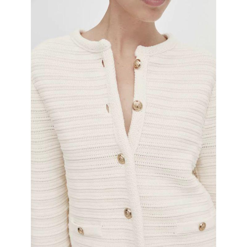 Classic Style Gold Knitted Cardigan Short Coat MD