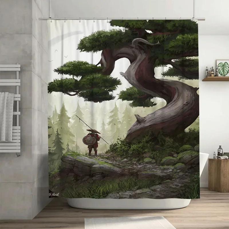 

Nature Retreat Forest Adventure Shower Curtain Unique Artistic Design For Bathroom Decor W60H190(CM)-1 Pcs