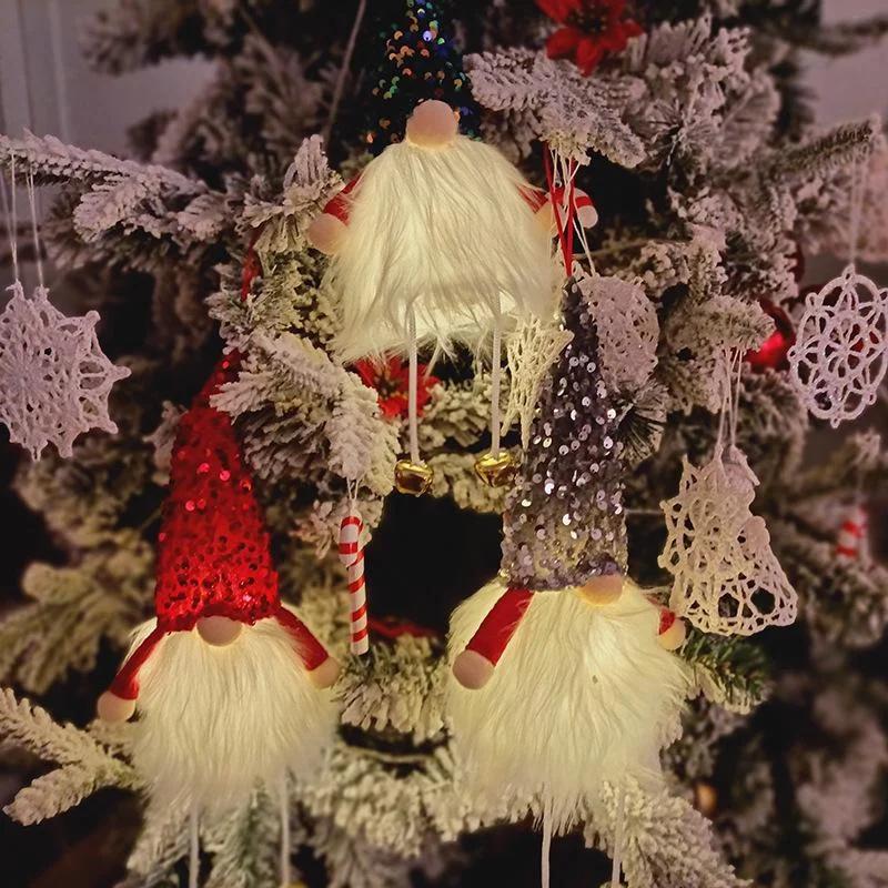 Dekoracja choinkowa Uroczy dzwoneczek Stopa Lalka bez twarzy Wisiorek Lalka z cekinową czapką Świecąca lalka krasnala Prezent świąteczny